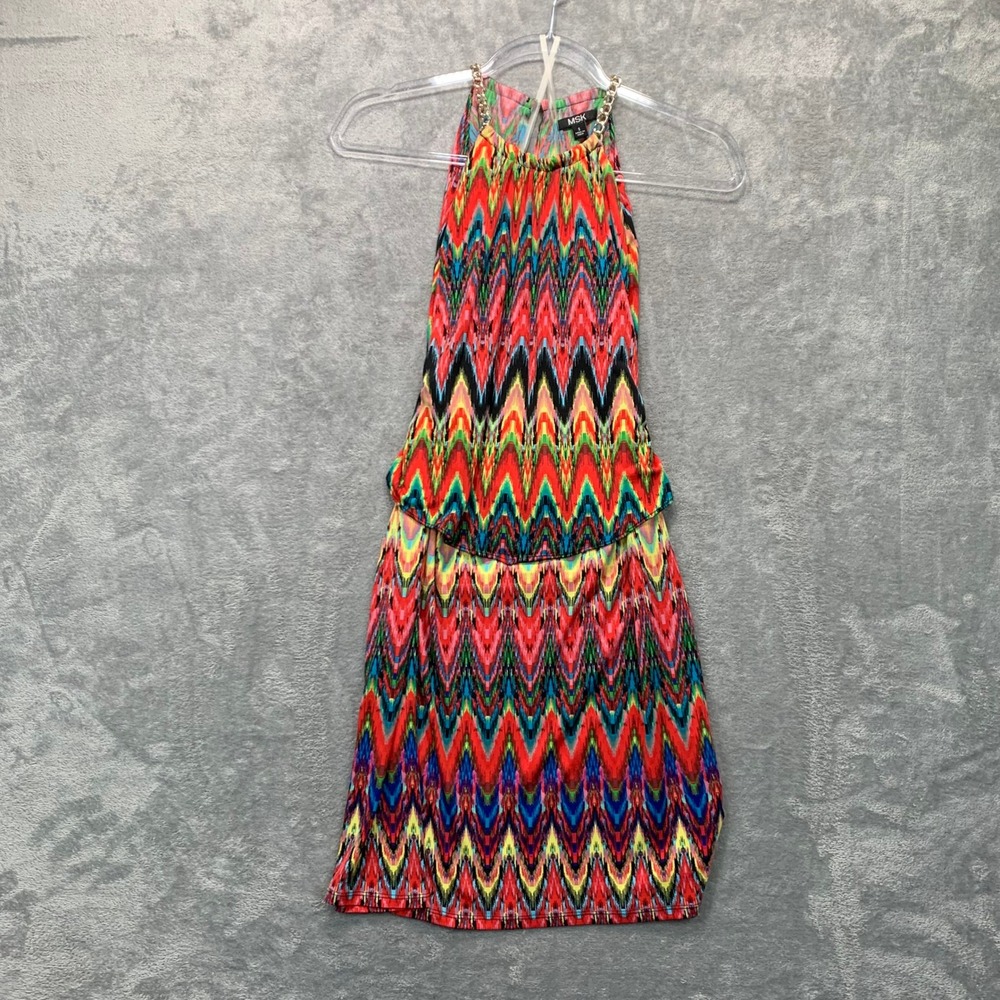 MSK Multicolor Chevron Halter Dress SMALL Chain Strap Boho Festival Style